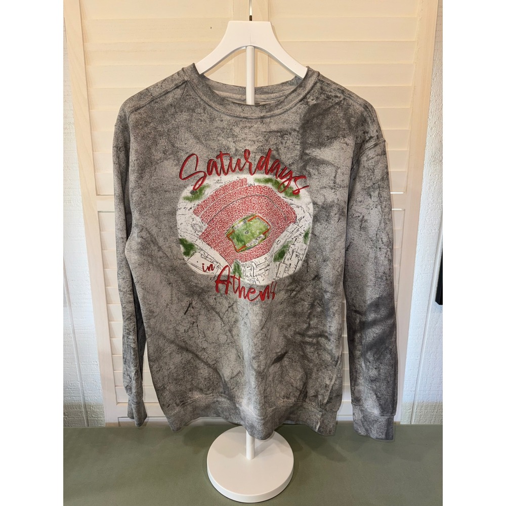 Comfort Colors Sweatshirt Women Gray Saturdays in Athens Stadium Wash Medium